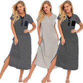 Women's Pajamas Nightgown Nighty Pjs Stripe Comfort Party Home Daily Cotton Gift Short Sleeve Spring Summer Royal Blue Grey